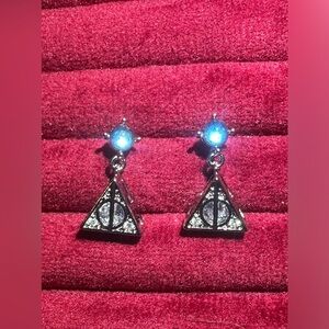 Harry Potter Deathly Hallows Symbol 925 Sterling Silver Dangle Stud Earrings